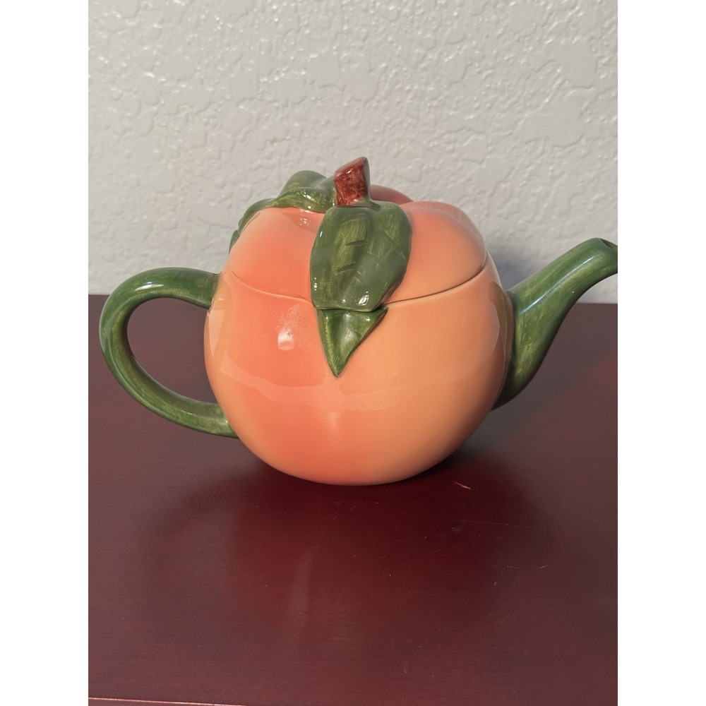 Teleflora Gift, Teapot Peach Shape, Vintage, Ceramic Approx 5 In Tall 9 In Long